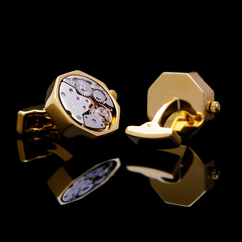 KFLK jewelry shirt cufflink for mens Brand cuff button Gold-color watch movement cuff link High Quality abotoadura guests