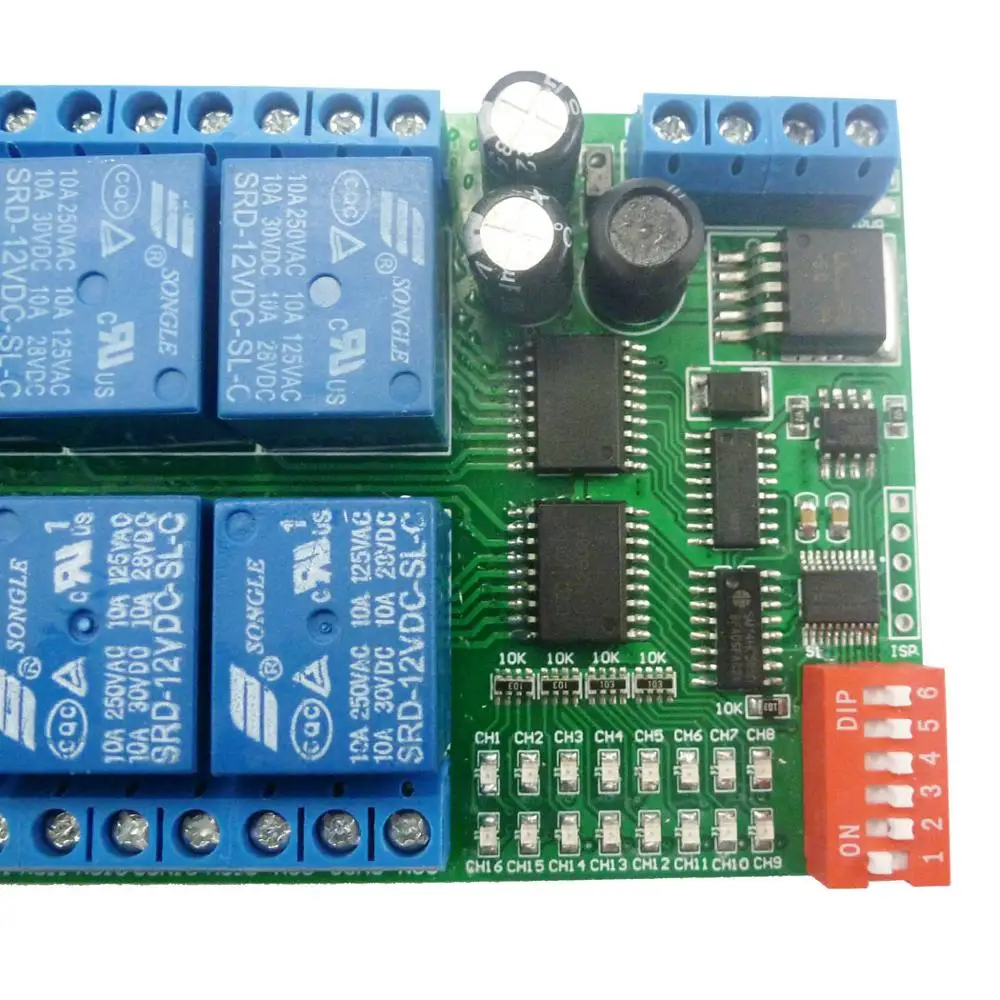 16 Channel DC 12V RS485 Relay Module Modbus RTU 485 Remote Control Switch Board for PLC PTZ Camera Motor