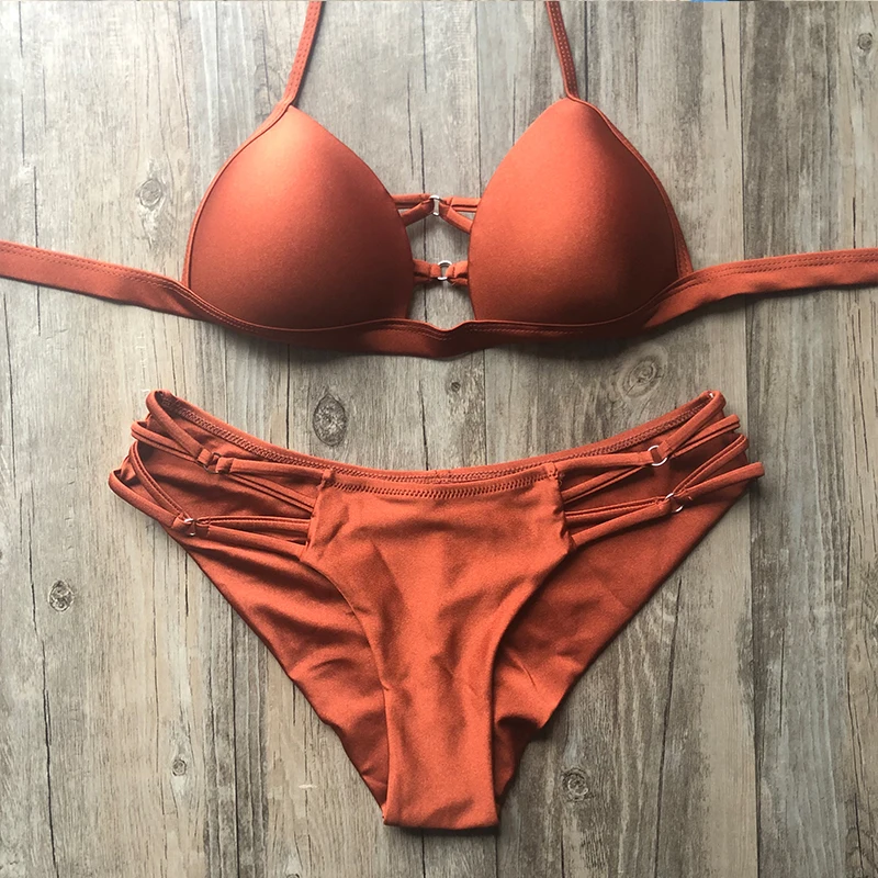 2019 Sexy String Bikini Set Halter strój kąpielowy Backless strój kąpielowy kobiety stałe czarne brazylijskie Biquini Push Up stroje kąpielowe S04