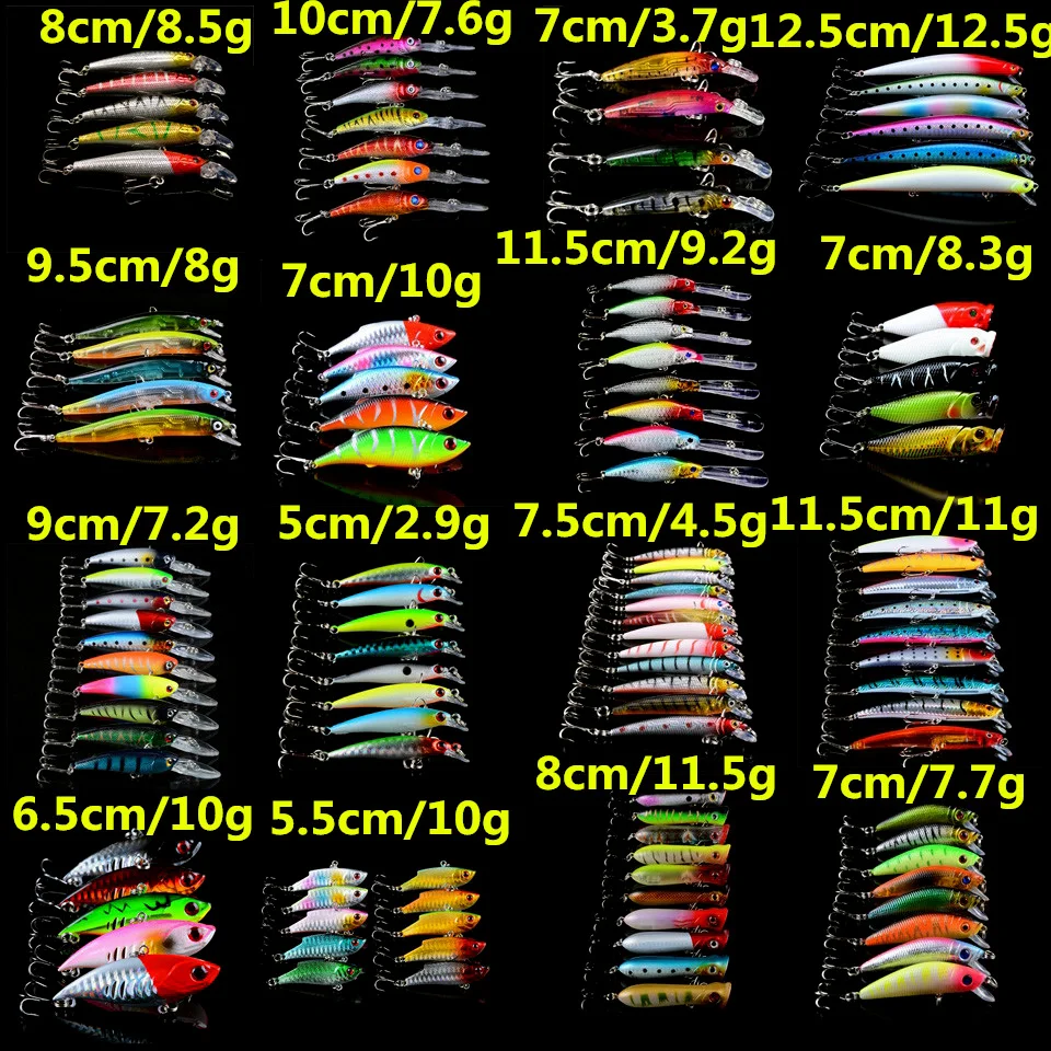 

118pcs/set Fishing Lures Mixed 16 Different Style Hard Baits 118 Colors Minnow/Crank/VIB and Popper Fishing Tackle Wholesale mix