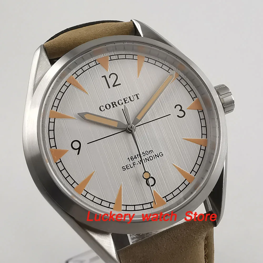 Corgeut 41mm men's watch white dial orange marks sapphire glass 5ATM water resistance Automatic watch-CA33