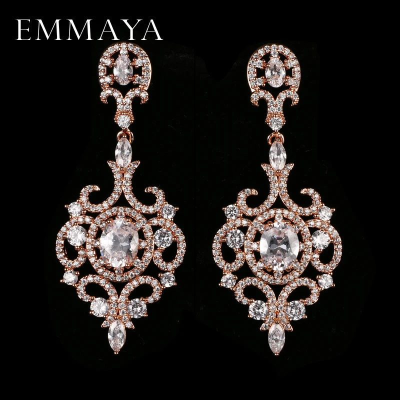 EMMAYA AAA Cubic Zirconia Bride Earrings Big Large Drop Crystal with Tiny CZ Luxury Bridal Wedding Dangling Earring