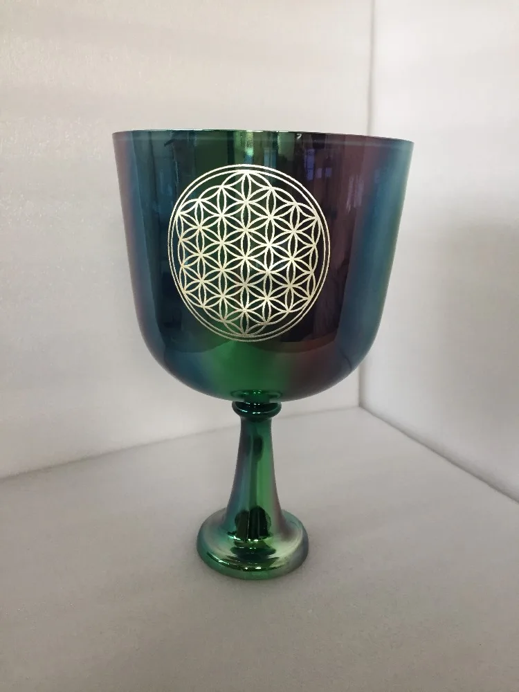 

4th Octave about 6.5" Alchemy Crystal Singing Chalice & Grail with flower of life Carved Design Perfect Root chakra C Note