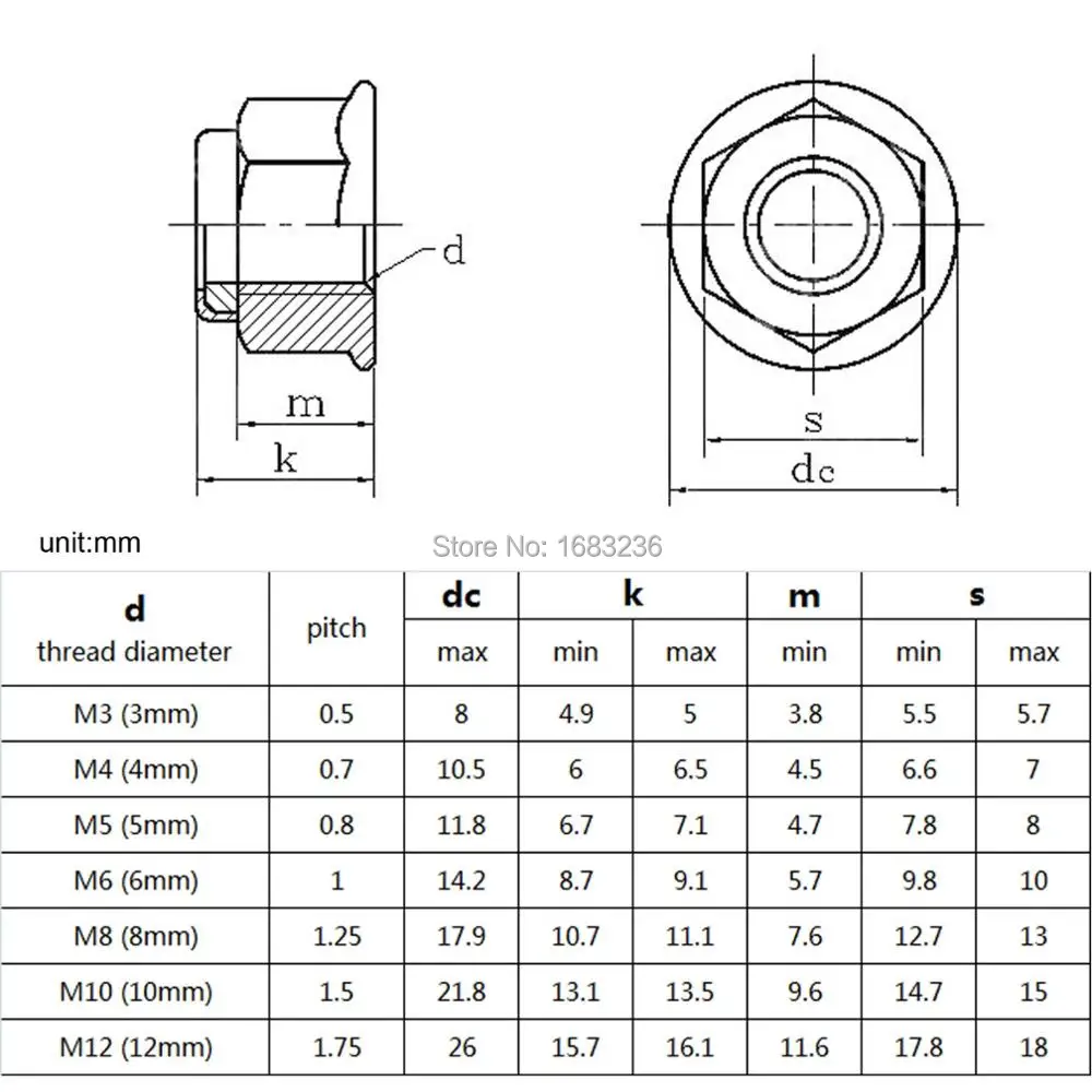 HZYUEGOU M3 M4 M5 M6 M8 M10 M12 A2-70 304 Edelstahl GB6183 Sechskant-Flansch-Nylon-Einsatz-Sicherungsmutter Selbstsichernde Nylock-Mutter – Detail 1