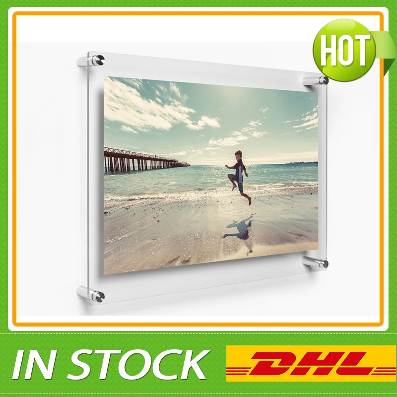 Free Shipping Wholesale A4 Wall Mounted Acrylic Poster Frames, A5 Acrylic Floating Plexiglass Photo Wall Frames