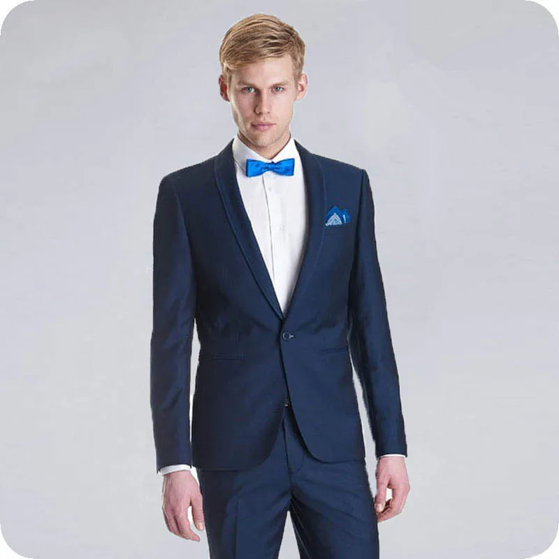 

Navy Blue Mens Suits Wedding Plus Size Groom Tuxedos Bridegroom Suit Shawl Lapel Smoking Ternos Masculino Costume Homme 2Piece