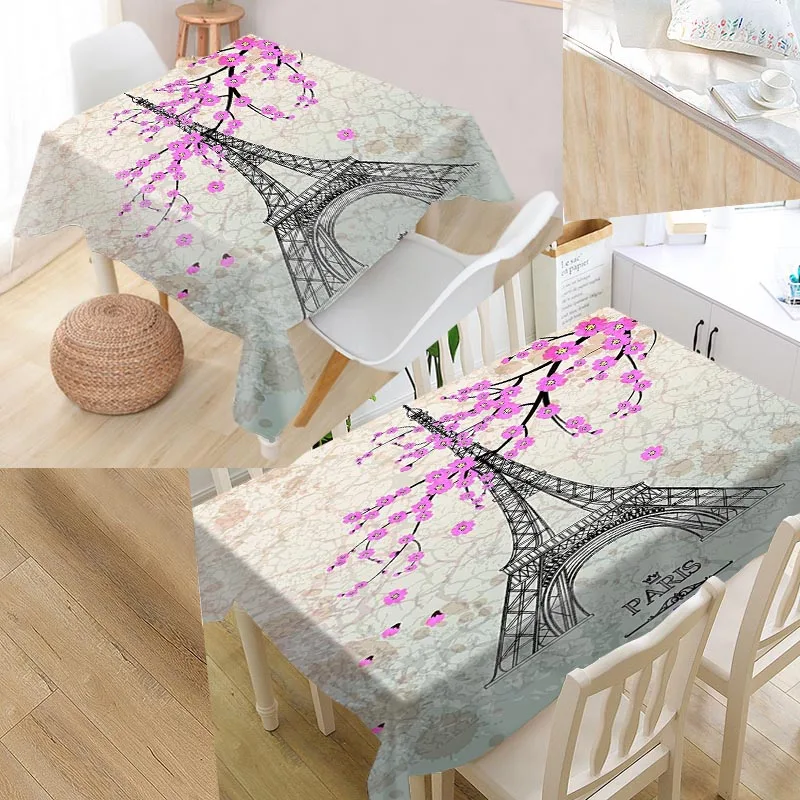 

Custom Paris Tower Table Cloth Oxford Print Rectangular Waterproof Oilproof Table Cover Square Wedding Tablecloth