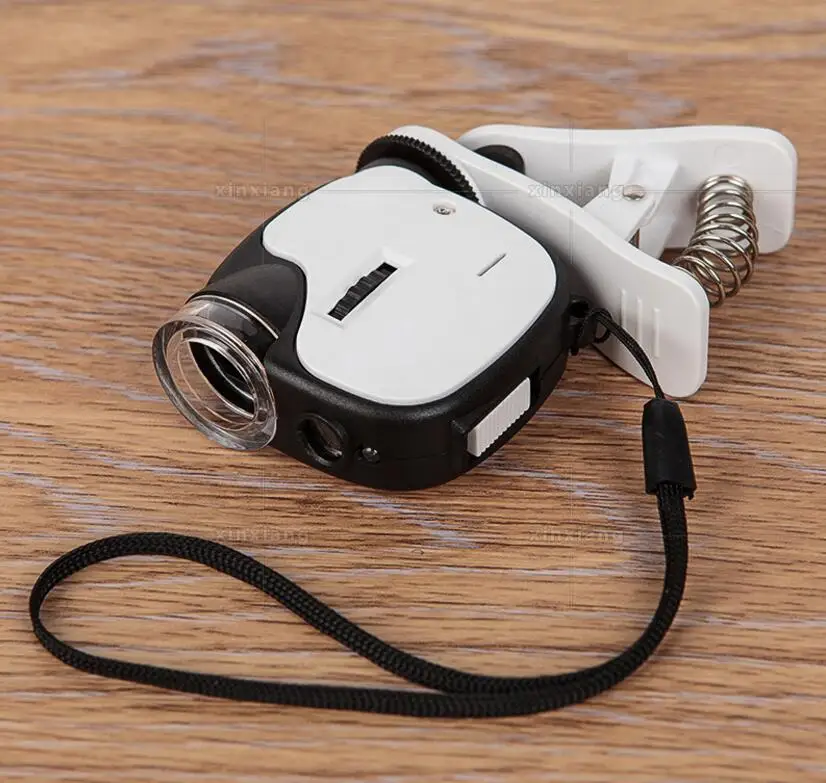 55X LED Illuminated CellPhone Magnifier Jewelry Appraisal Loupe Pocket Microscope 55 Times with UV Light and Mobile Phone Clip