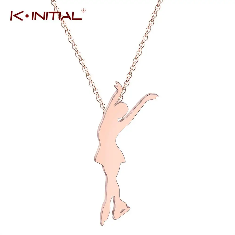 Kinitial Fashion Stainless Steel Pendant Women Figure Skating Necklace Charm Ice Skating Girls Choker Statement Jewelry Gift