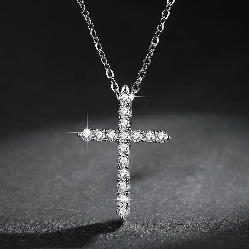 3A Zirconia CZ  Crystal Cross Pendant Necklace Silver Color Link Chain Necklace Choker Fashion Party Jewelry Gift for Women Girl