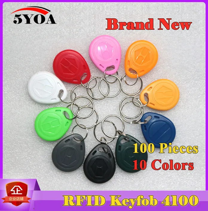 100Pcs Read Only EM4100 Badge 125khz ID Keyfob RFID Tag Tags llaveros llavero Porta Chave Card Key Fob Token Ring Proximity Chip