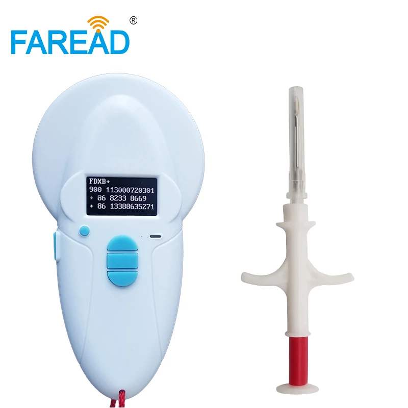 

free sample x1pc microchip injector unique number multi tag FDX-B,HDX handheld reader, 134.2 /125khz portable for ID tracking