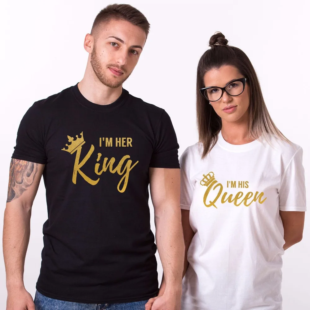 2019 Newest Men'S Funny tops Cool O Neck T-Shirt I'm Her KING I'm His QUEEN T-Shirts Matching Couple Love Tee Tops T shirt