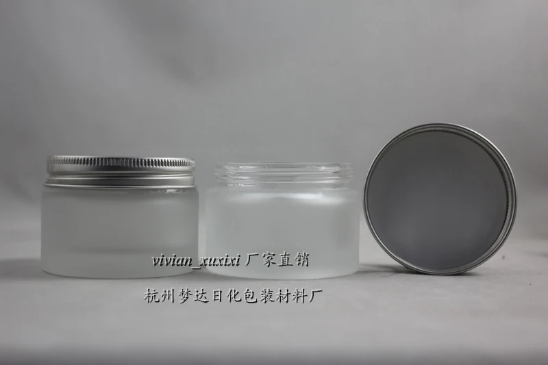 

50g clear frosted glass cream jar with silver aluminum lid, 50g cosmetic jar,packing for mask or eye cream,50g glass bottle