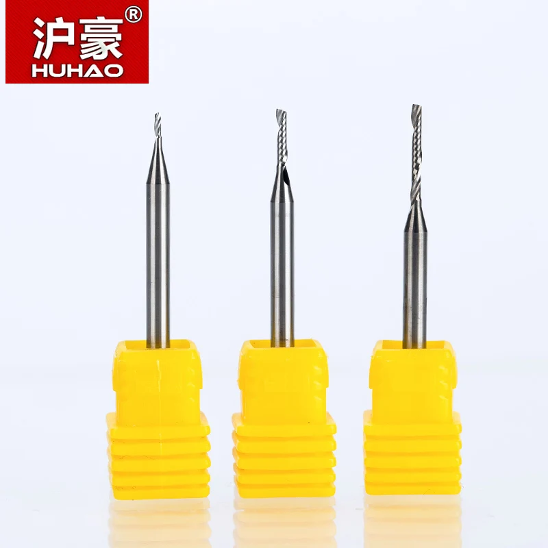

HUHAO 1PC 3.175mm Single Flute Spiral router bits CNC end mill For MDF Tungsten Carbide Milling Cutter tugster steel cnc tools