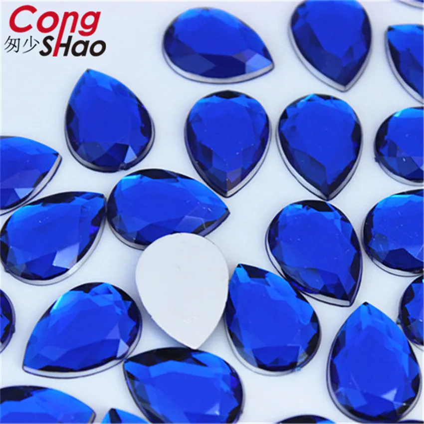 Cong Shao 50pcs 13*18mm Colorful Acrylic Rhinestone Flat Back Drop Shape Stones And Crystals Clothing Crafts Accessories WC452