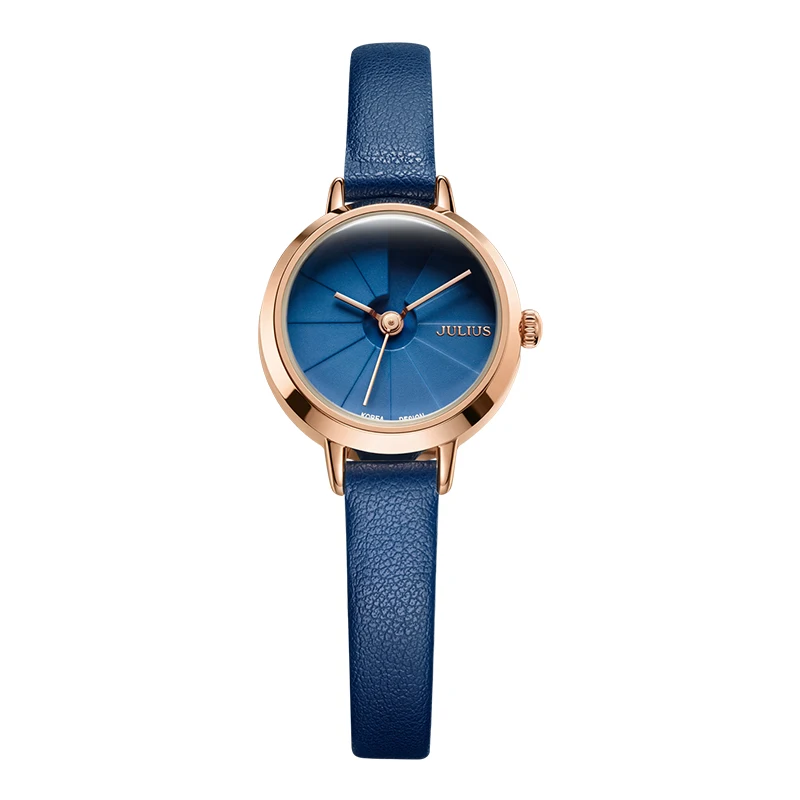 Korean Design Women\'s Quartz Wrist Watch Blue Leather Montre Femme 30M WaterProof Slim Ladies Thin Dial 23mm Whatch Reloj JA-979