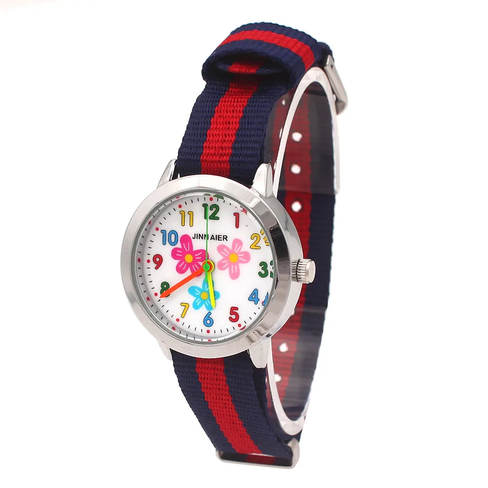 Reloj de Flores para niños, relojes casuales a la moda, bonitos estudiantes, reloj de pulsera de cuarzo con correa de nailon resistente al agua de por vida