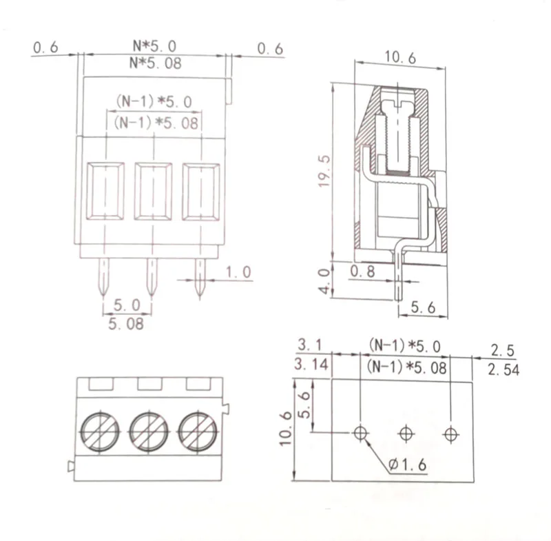 5,0 mm Schraub-PCB-Klemmenblock-Steckverbinder, gerader Stift, 2P 3P 5 mm WJ129V, Bornier-Kabelklemmen, 300 V 20 A, 30/50 Stück – Detail 3