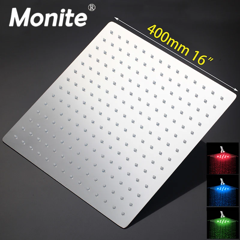 

Monite LED 16 Inch Rain Shower Head LED Stainless Steel square Shower Head Bathroom Ultra-thin Shower Head