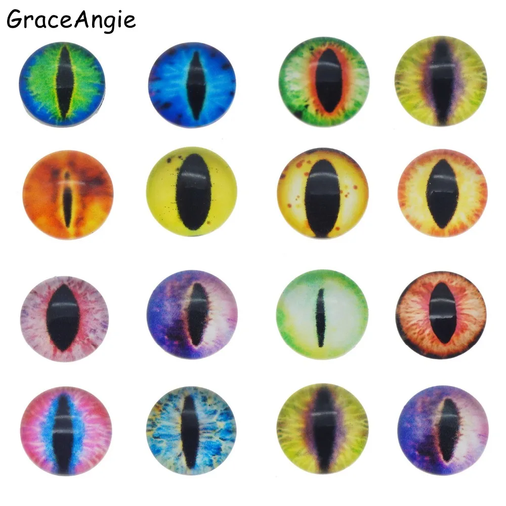 10-50pcs/lot Round Glass Vertical Pupil Dragon Cat Eye Cameo Cabochon Mix Color Pattern Craft Jewelry DIY Accessory 6-30mm