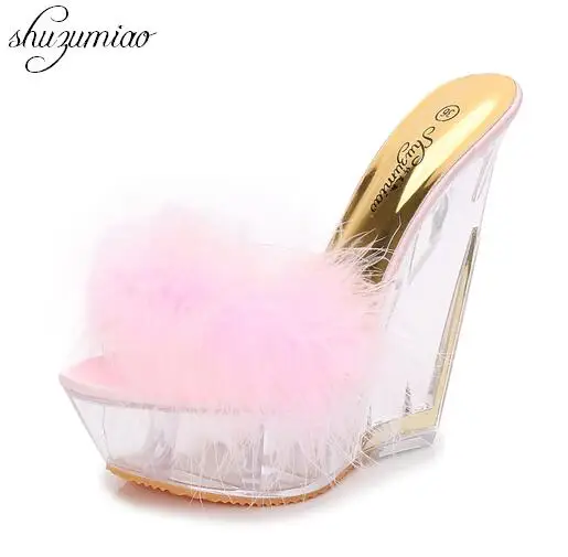 Slippers Sandals Women Shoes Ultra-high Heels 15CM Thin Heels Wedding Banquet Goddess Platforms Thick Bottom Shoes Model Catwalk