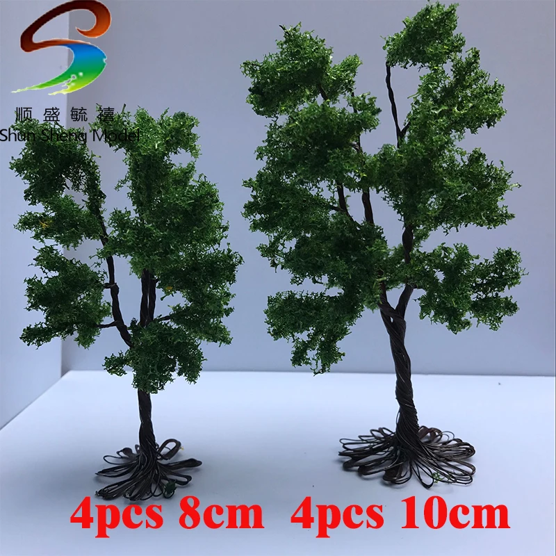 

8pcs H:8&10cm each color 4pcs mini Tree With base Scale Model Wire Green Color Tree For Train Layout Set