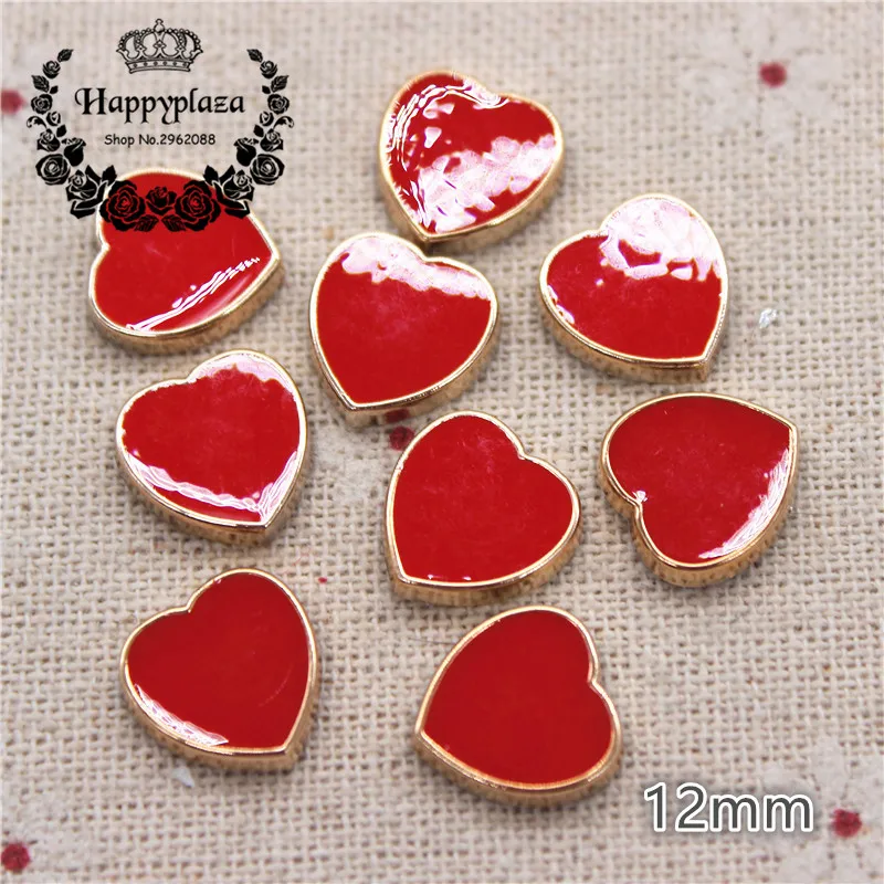 50PCS 12mm white/Black/Red Enamel Heart Golden Rim Plastic Flatback Button DIY Decoration Jewelry/Craft Scrapbook Accessories