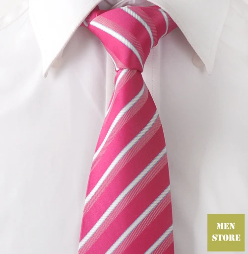 

Deep Pink White Stripe Men 100% Jacquard Woven Silk Handmade 3" Necktie 8 cm Neckwear Wedding Party Groom Tie AT318