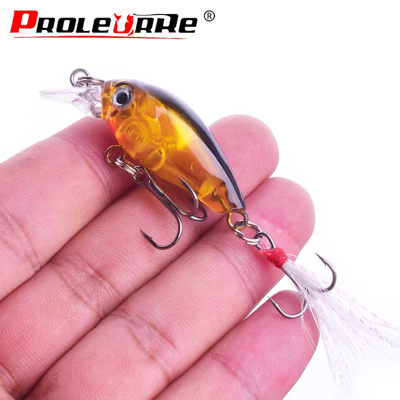 1Pcs Fishing Lure 45mm 3.5g Crank Swim Bait Artificial Hard Bait with Feather Hooks Crankbait Wobblers Minnow Fishing Tackle