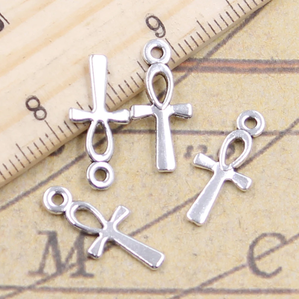 30pcs Charms Egyptian Ankh Life Symbol Cross 18x8mm Tibetan Bronze Silver Color Pendants Antique Making DIY Handmade Craft