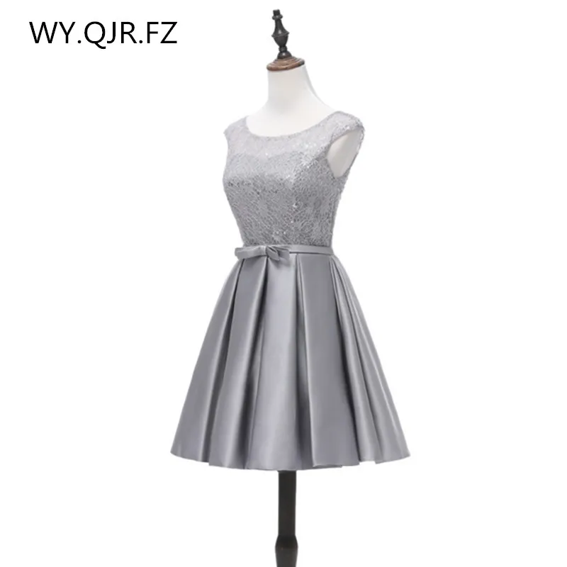 AFS-002#Lace up new short bridesmaid dresses plus size summer gray wedding party prom dress cheap wholesale Custom fashion girl