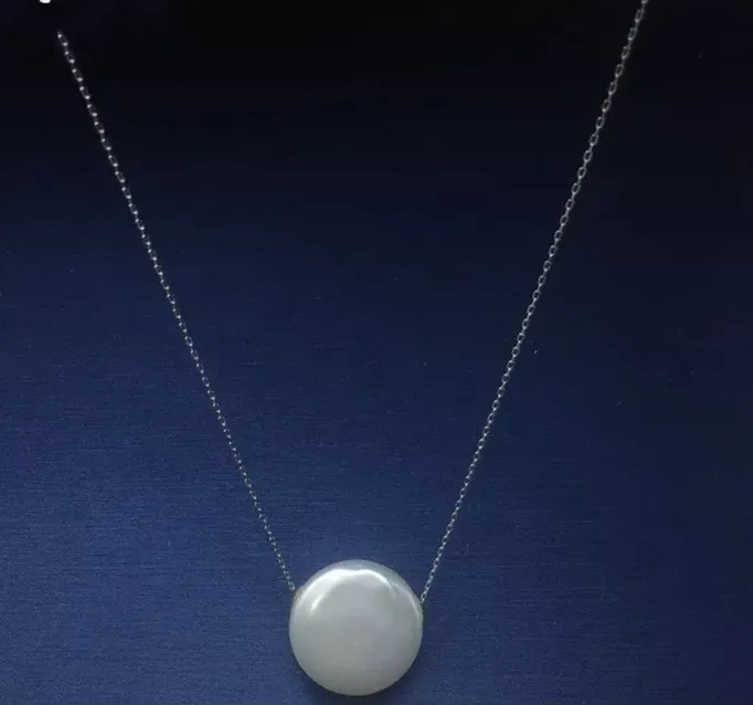 

freshwater pearl white coin 13-14mm silver95 chain necklace 18inch wholesale beads nature FPPJ woman