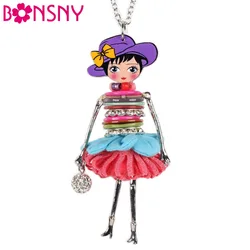 Bonsny Shell Crystal Doll Necklace Dress Handmade French Doll Pendant 2016 News Alloy Girl Women Flower Fashion Jewelry