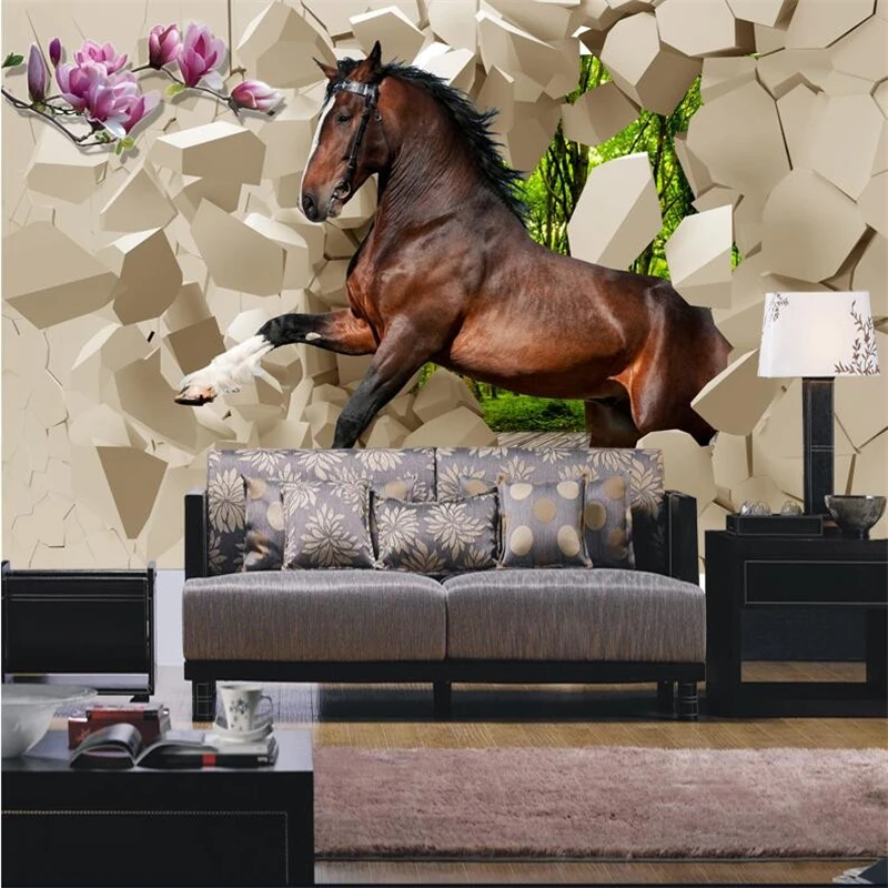 customized Modern Photo Wallpaper 3D Brick wall horse Painting Living Room TV Background wallpapers home decor papel de parede