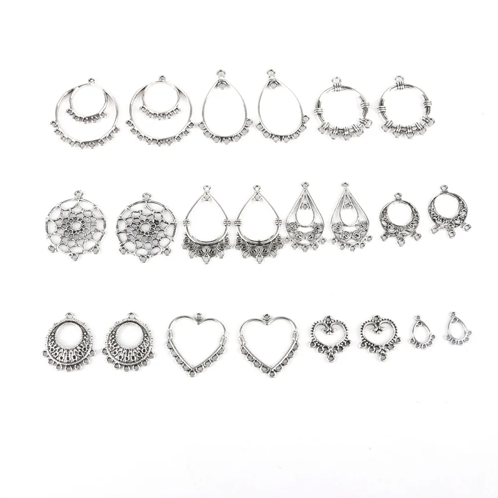 10pcs/lot Alloy Metal Antique Silver Plated Multi hole Earrings Connectors Jewelry Accessories For DIY Handmade Jewelry Making