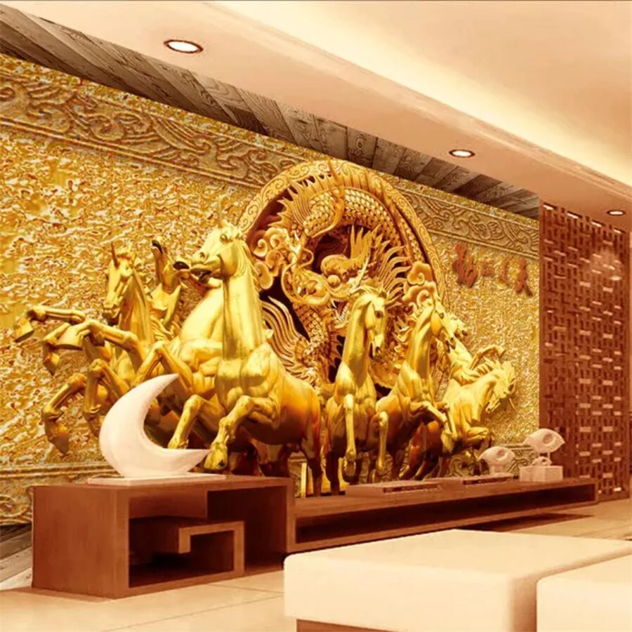 

wellyu Custom wallpaper 3d stereo photo murals обои dragon horse 3D embossed TV background wall living room bedroom 3d wallpaper