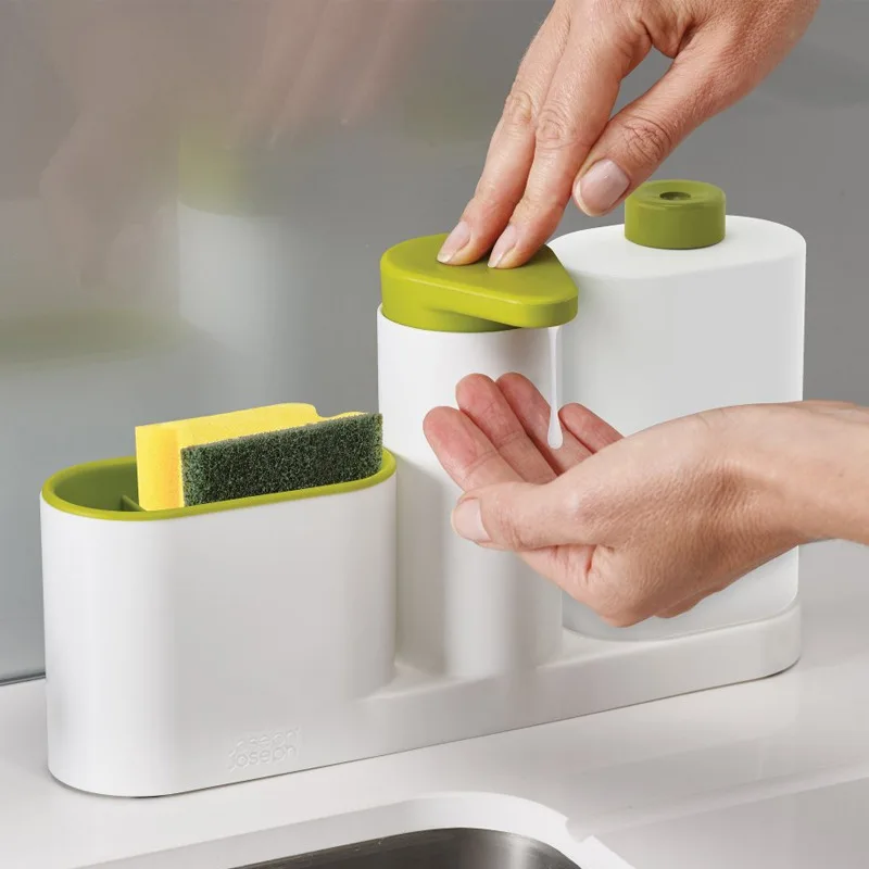 Multifunctional Liquid Detergent Storage Box With Brush Stand Rack Cleaning Sponge Drainboard Soap Holder For Kitchen Bathroom