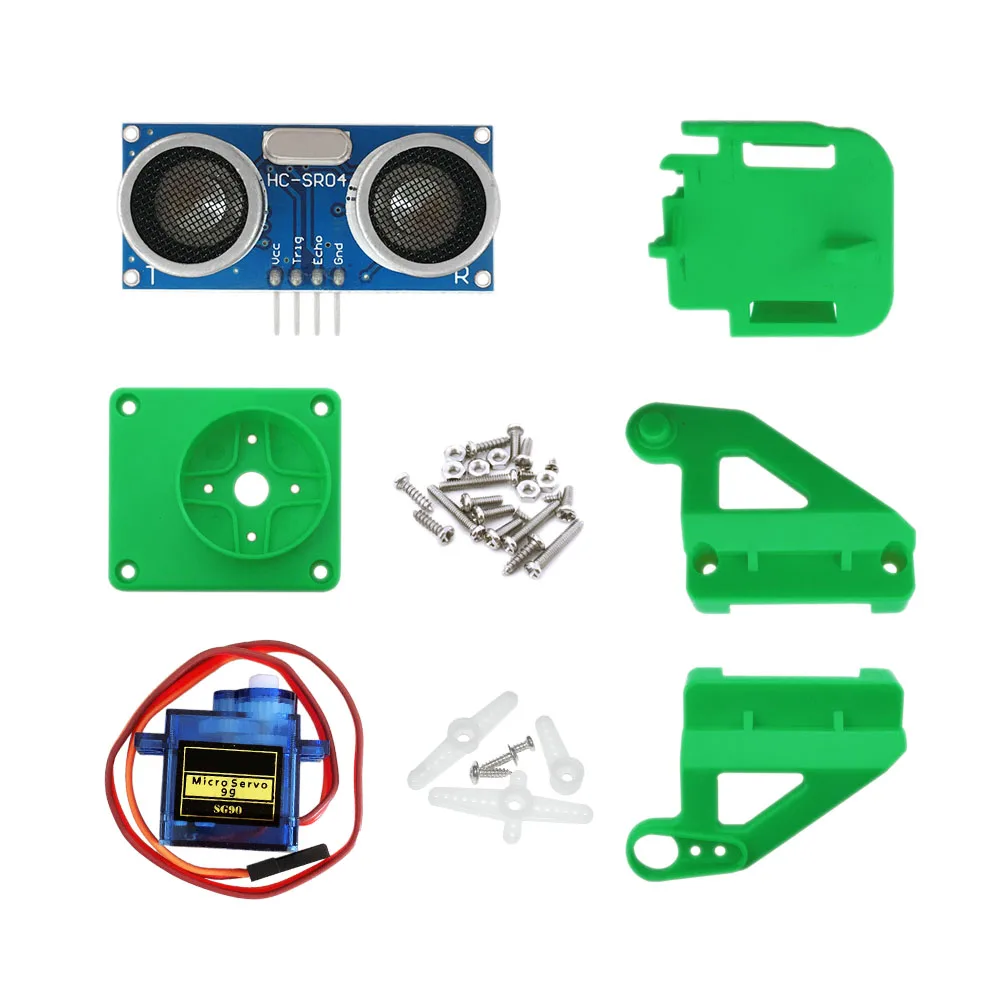 1pcs Ultrasonic Module HC-SR04 + 1pcs SG90 servo motor +1pcs  servo holder for arduino robot car (optional colors )