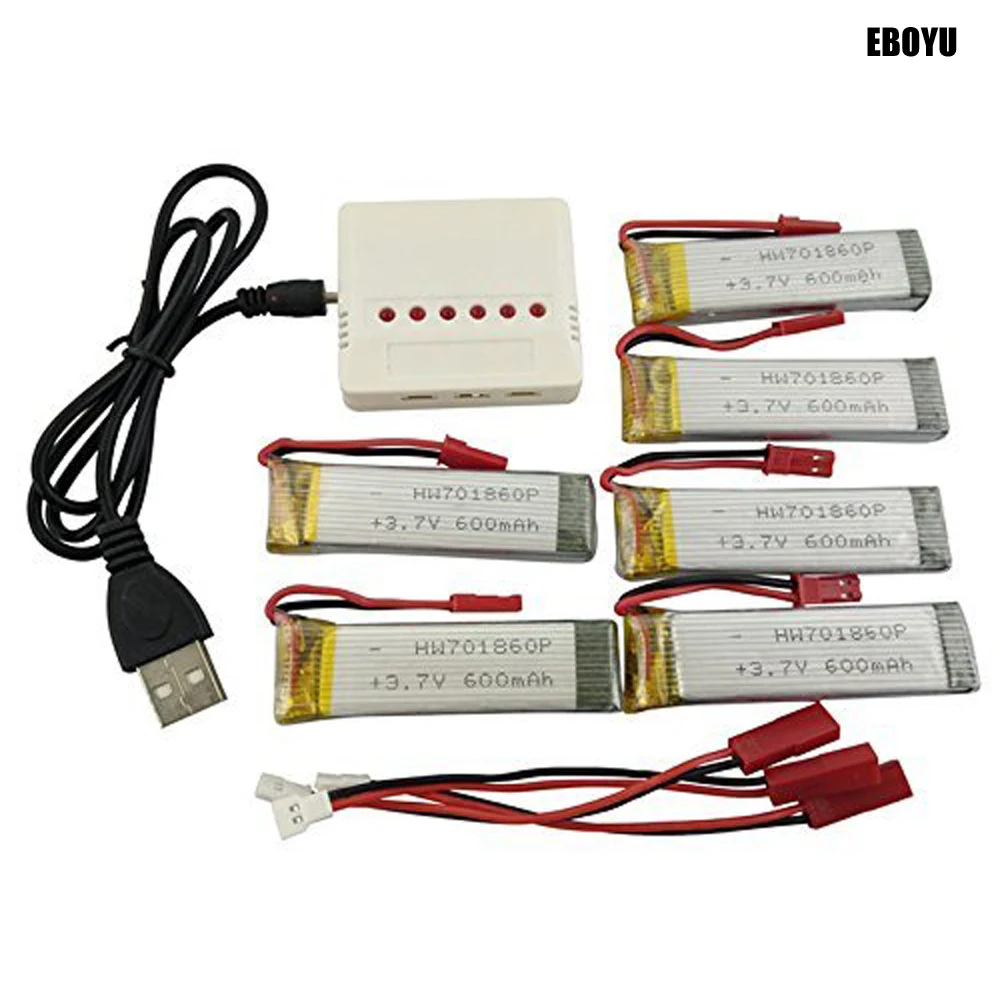 6pcs * 3.7V 600mAh Lipo Battery+1 to 6 Balance Charger for UDI U817 U818A WLtoys V959 V222 V929 Syma S032 RC Quadcopter Drone