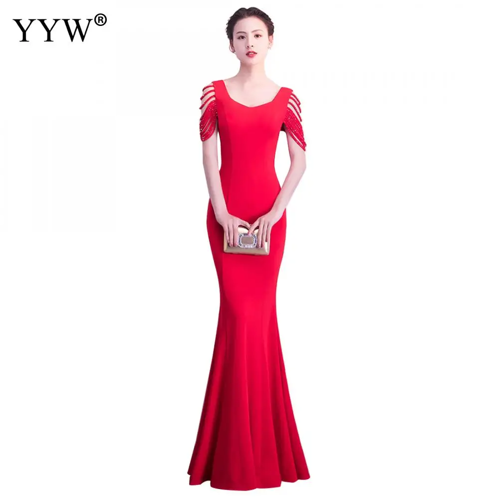 

Mermaid Evening Dress Elegant Floor-Length Solid Long Party Gown Hollow Padded Slim Bodycon Dress Sexy Prom Dress Club Vestidos