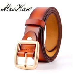 Vintage Metal Cowskin Leather Belts for Women Strap Female Pin Buckle Fashion Women Belts High Quality Famous Brand Designer