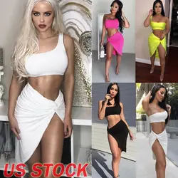 Women Tank Crop Tops Skirt Outfits Two Piece Bodycon Bandage party Mini Dress