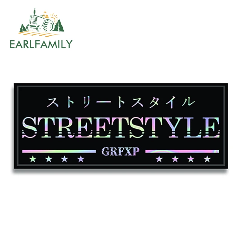 EARLFAMILY 13cm x 5.3cm Street Style Iridescent Vinyl Sticker Car Vinyl Decal Reflective Car Sticker Waterproof Car Styling