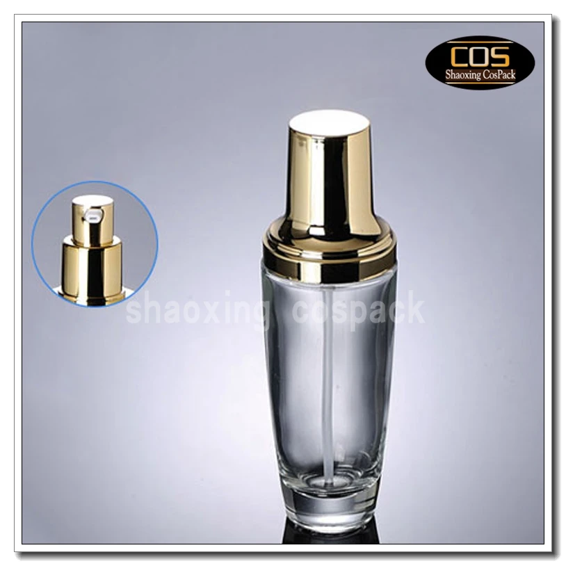 

LGX40-100ml Empty Clear glass cosmetic bottle with gold cap, 100ml glass serum pump bottle cosmetic packaging