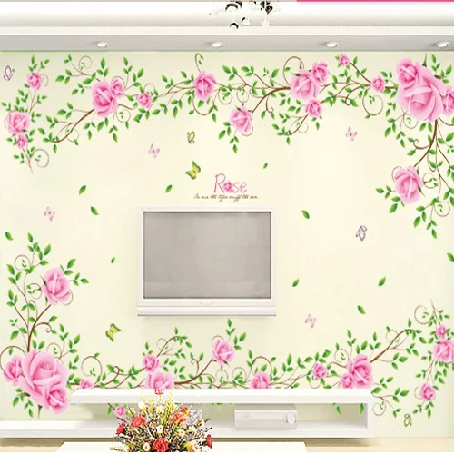 Landscape Photo Wall To Stick Decals Sitting Room Tv Setting Of Bedroom The Head A Bed Decorative Stickers Romance Rose Vine