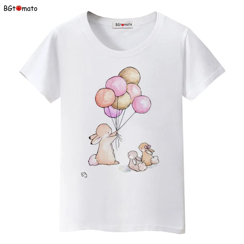 New Style The rabbit and the balloon colorful T-shirt women Summer tops tees Brand Good Quality cool Shirts