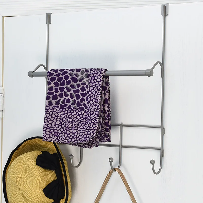 Over Shower Door Bathroom Towel Bar Rack with 4 Hooks Organizer Rack