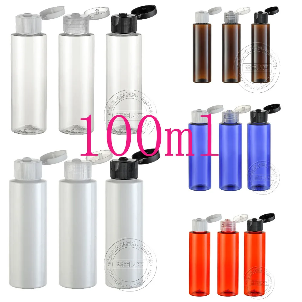 Envío Gratis 100 ml capacidad 30 unids/lote plana hombro flip botellas de plástico botella de pet