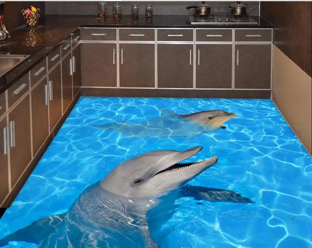 

Sea beach floor stickers dolphin Waterproof floor mural painting Custom Photo self-adhesive 3D floor